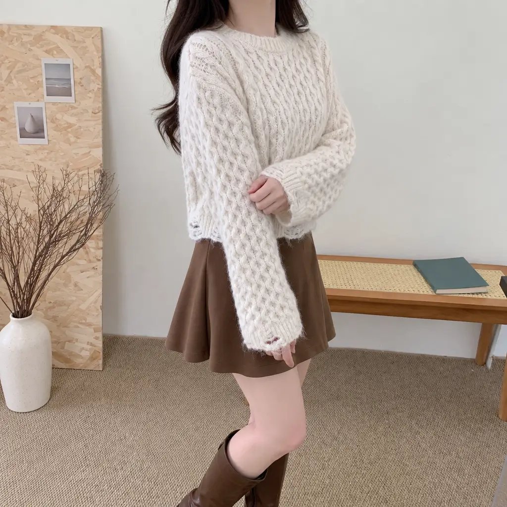 Vintage Cable Crop Knit - 빈티지 케이블 크롭 니트