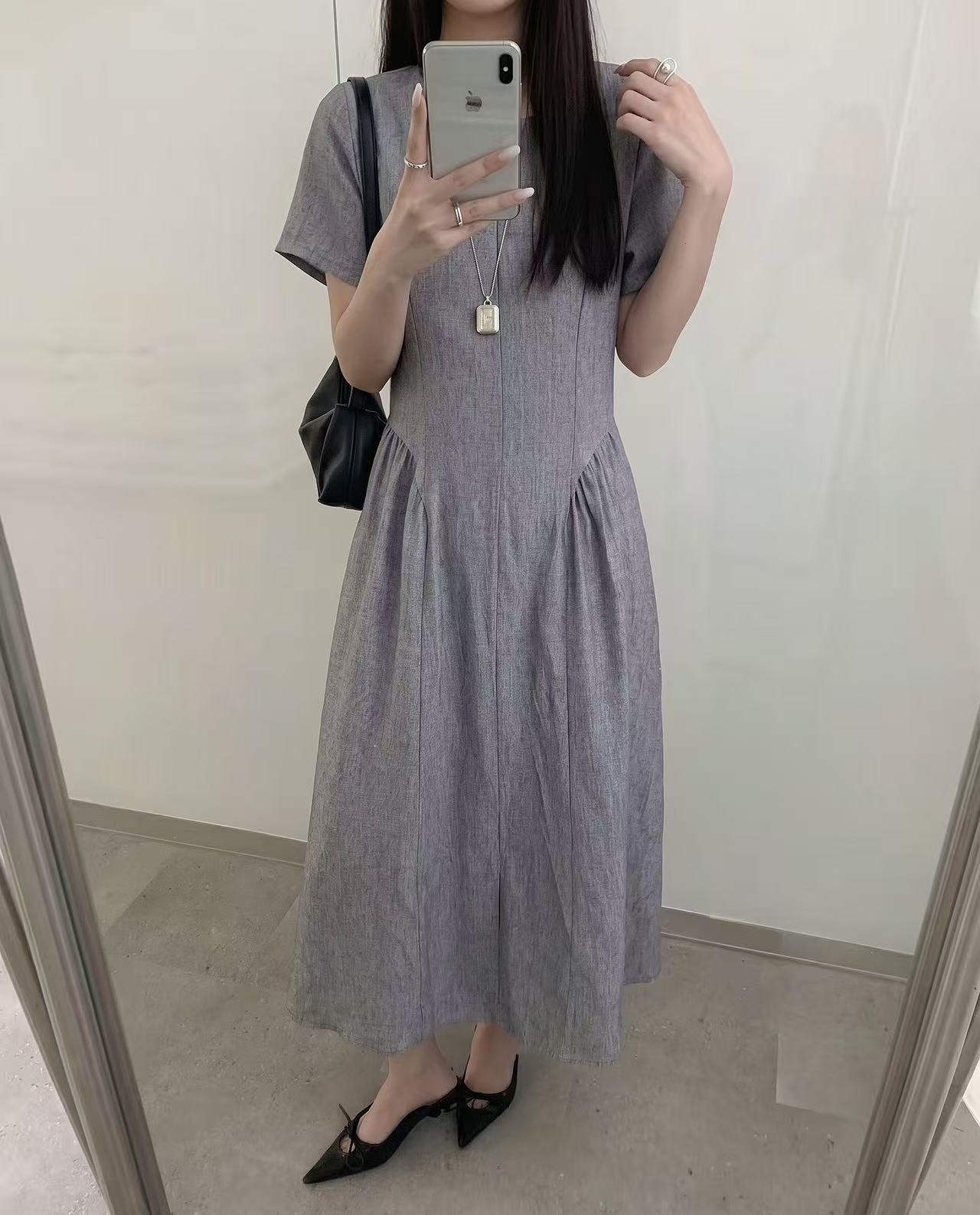 Minimal Slit Neck Maxi Dress - 미니멀 슬릿 넥 맥시 원피스