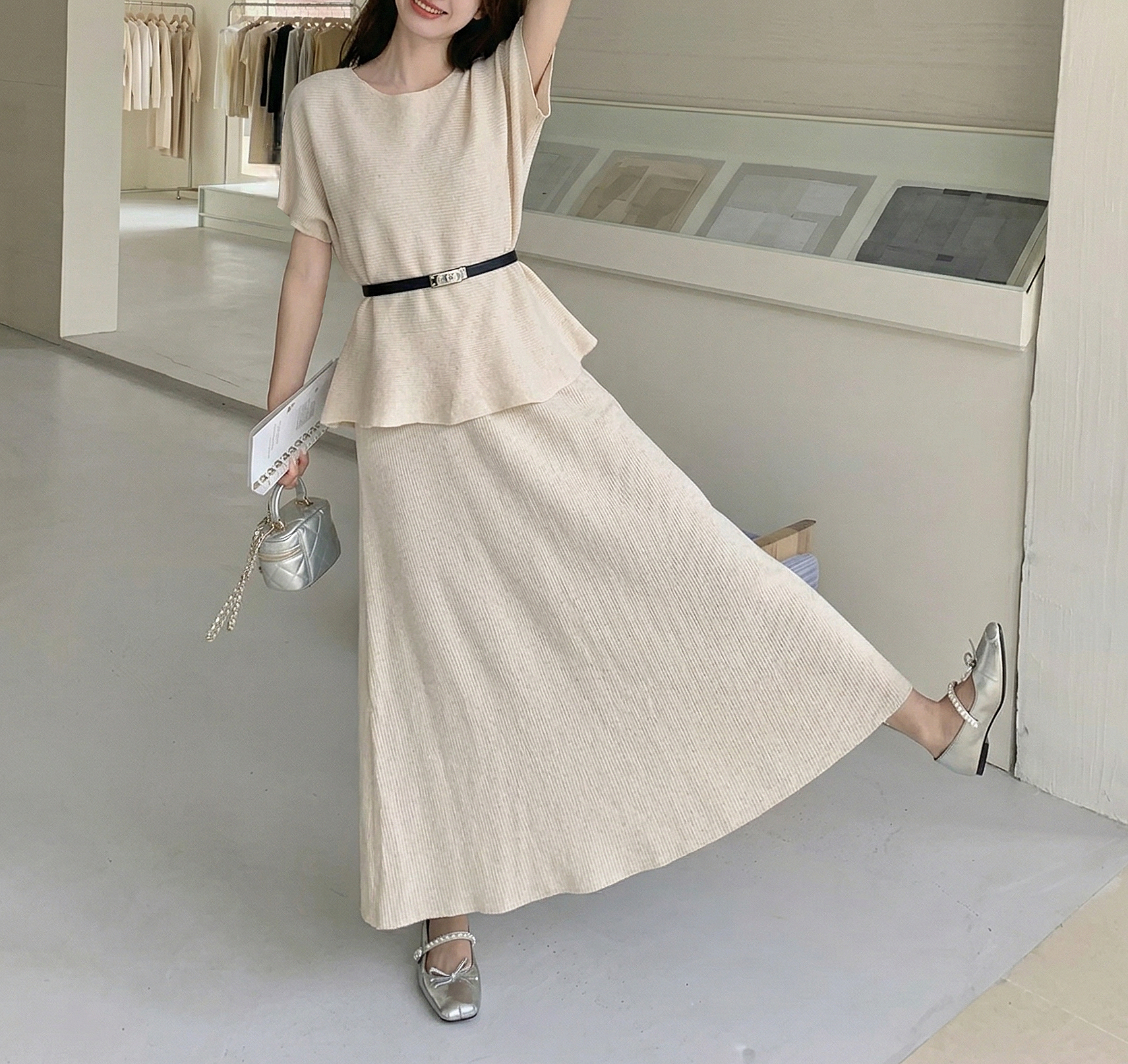 Peplum Pleats Skirt Set - 페플럼 플리츠 스커트 세트