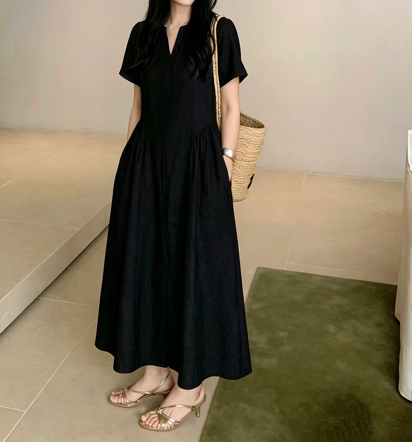 Minimal Slit Neck Maxi Dress - 미니멀 슬릿 넥 맥시 원피스