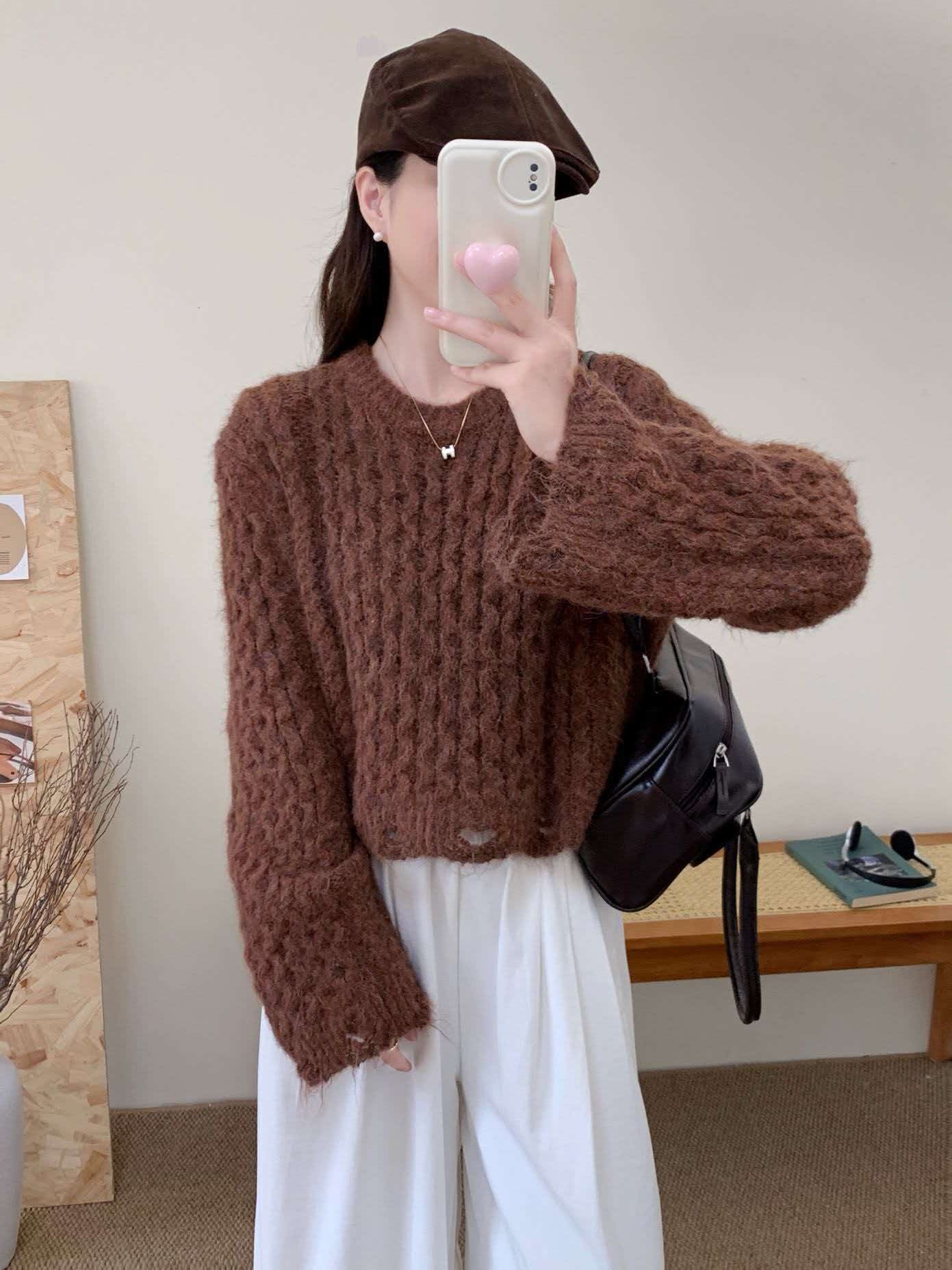 Vintage Cable Crop Knit - 빈티지 케이블 크롭 니트