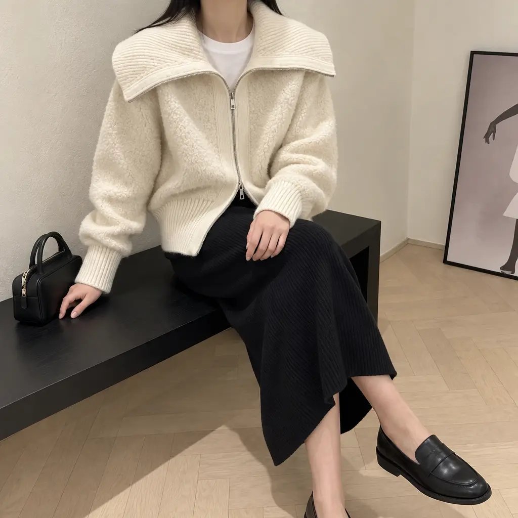 Boucle Sailor Zip Cardigan - 부클 세일러 집업 가디건