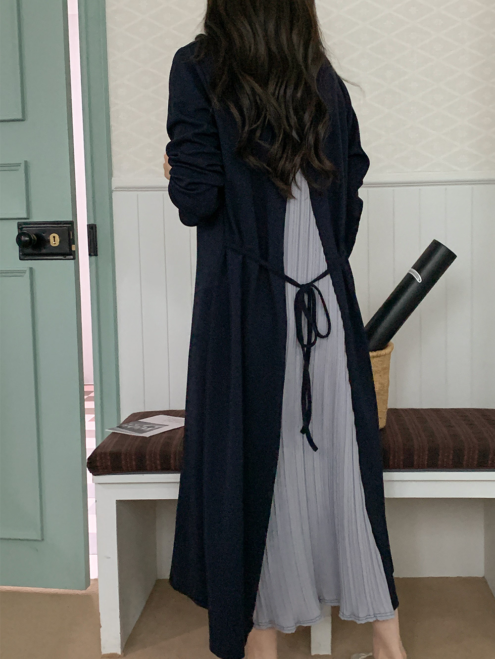 Pleated Back Ribbon Dress - 플리츠 백 리본 원피스