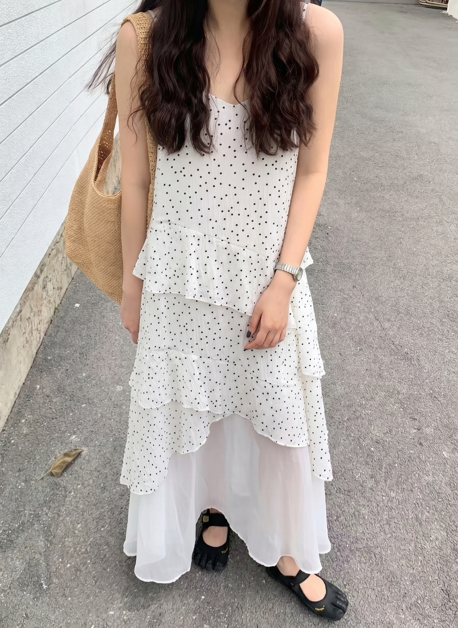 Starlight Dot Frill Maxi Dress - 스타라이트 도트 프릴 맥시 원피스