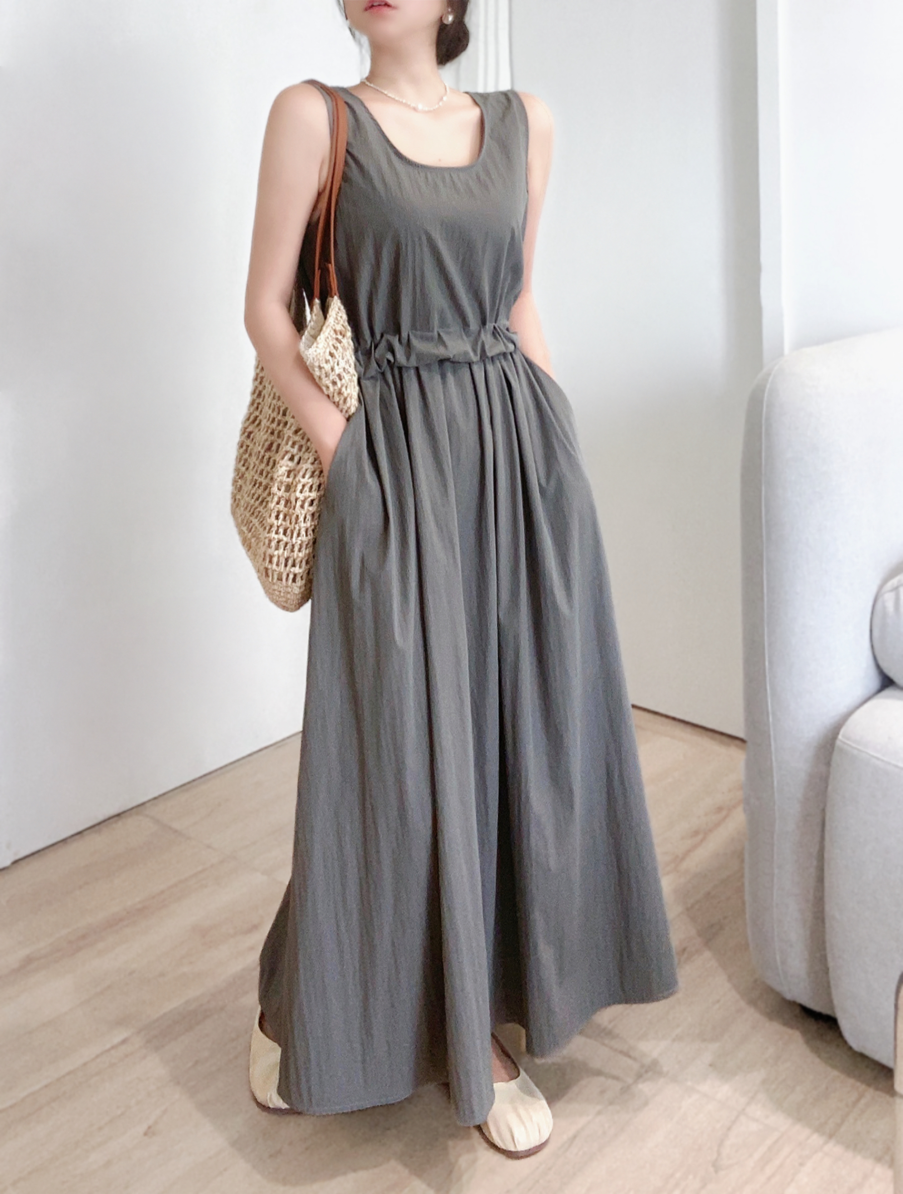 Soft Shirring Sleeveless Dress - 소프트 셔링 슬리브리스 원피스 🤍