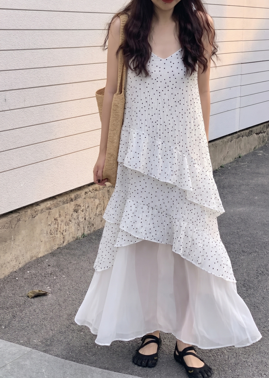 Starlight Dot Frill Maxi Dress - 스타라이트 도트 프릴 맥시 원피스