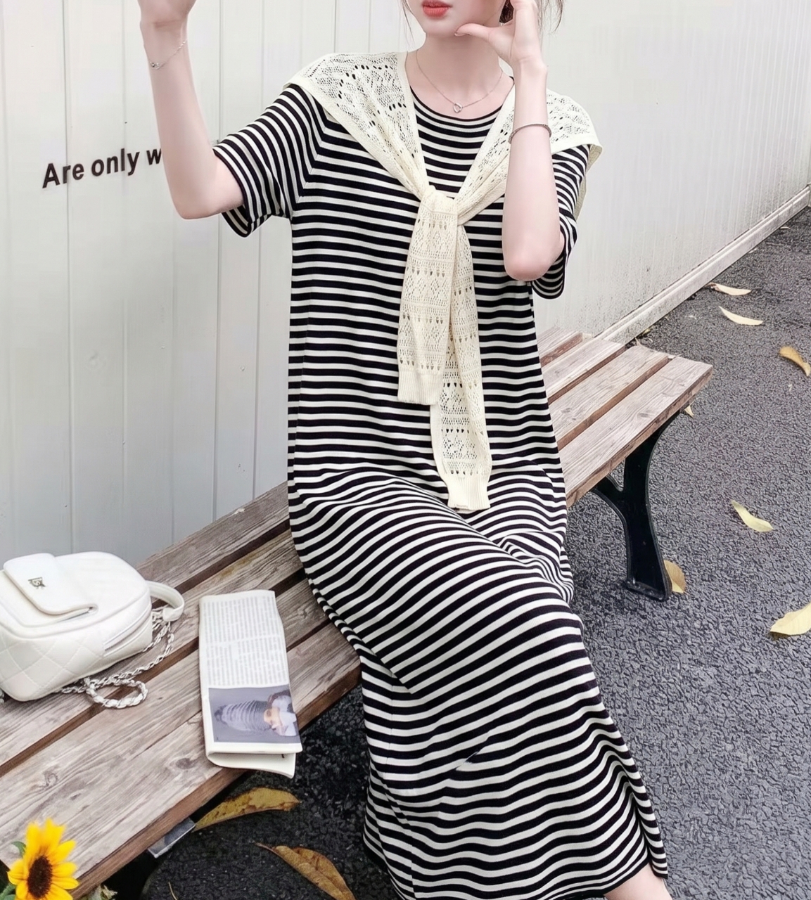 Marine Stripe Shawl Dress Set - 마린 스트라이프 숄 원피스 세트