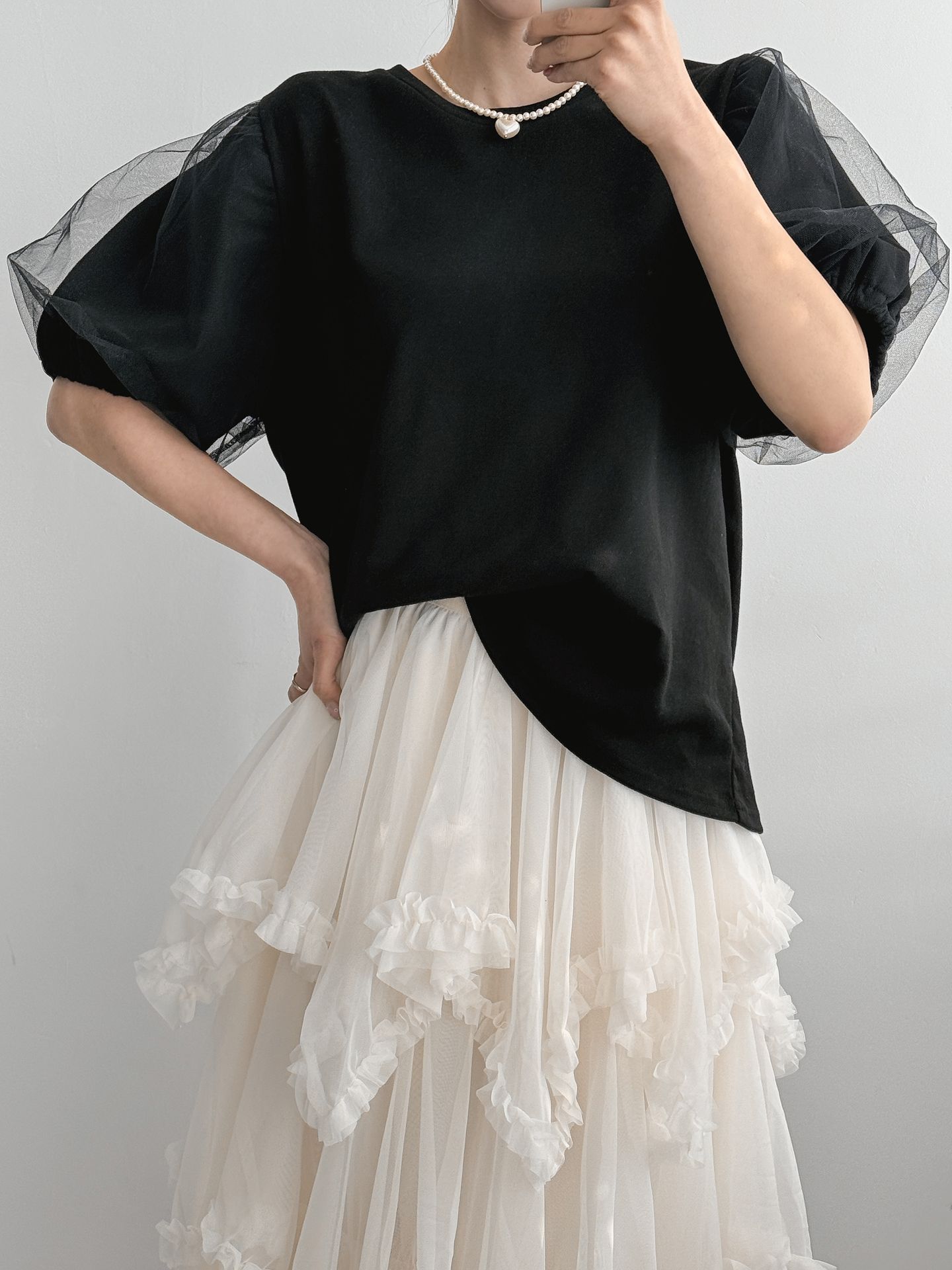Soft Muse Organza Sleeve Top - 소프트 뮤즈 오간자 슬리브 탑(국내제작)