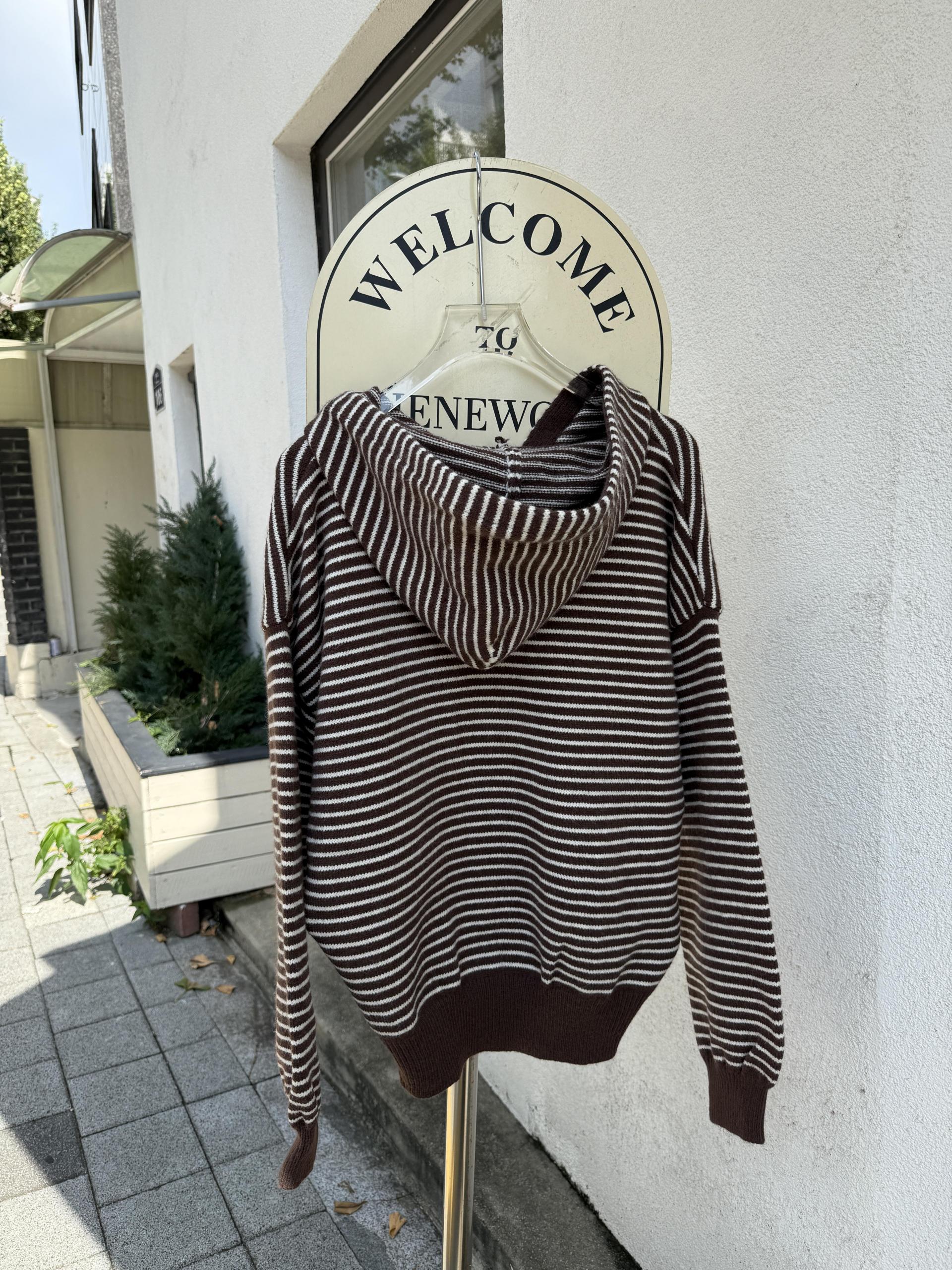 Daily Stripe Knit Hood Zip-up - 데일리 스트라이프 니트 후드집업