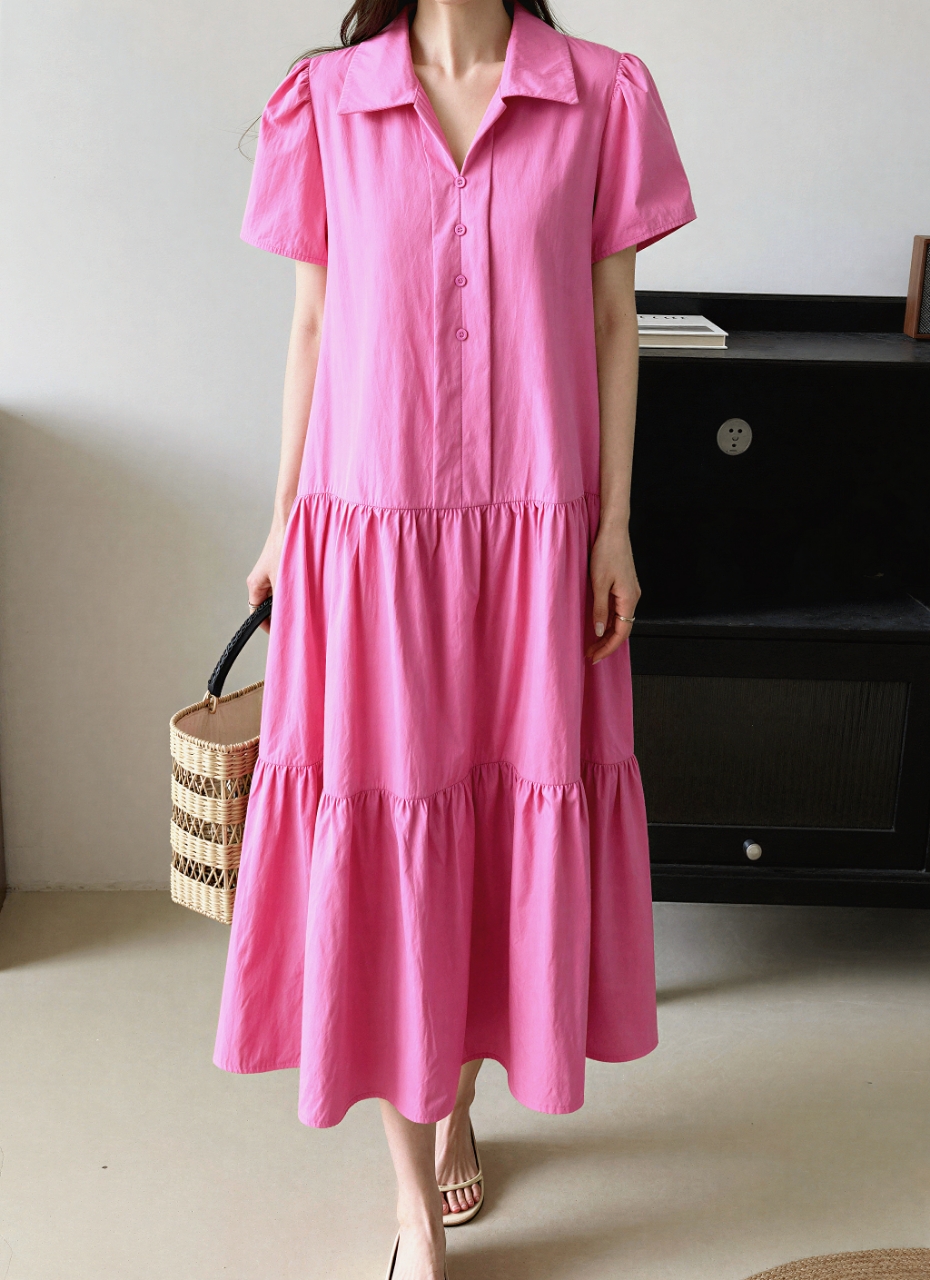 Relax Shirt Tiered Maxi Dress - 릴랙스 셔츠 티어드 맥시 원피스