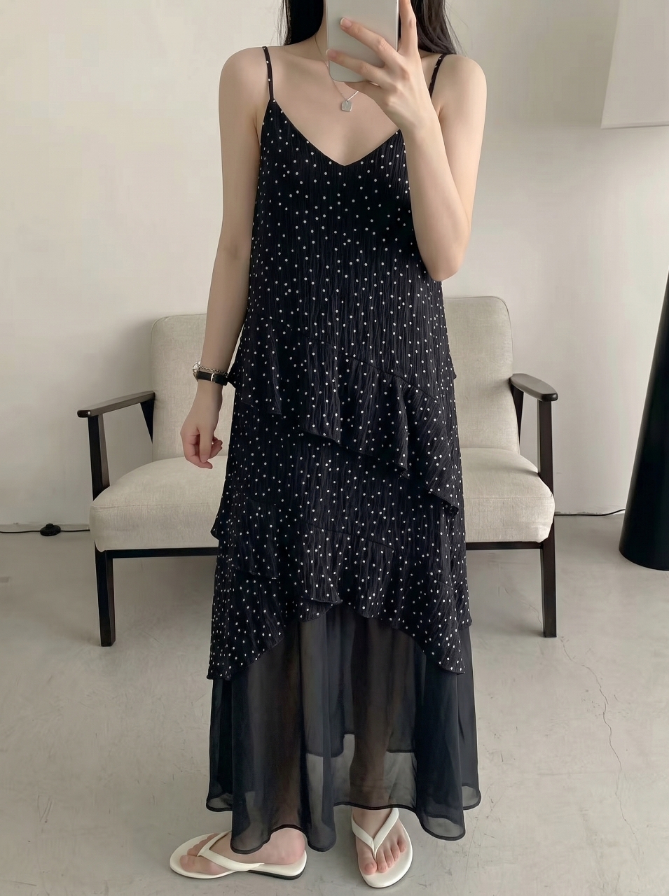 Starlight Dot Frill Maxi Dress - 스타라이트 도트 프릴 맥시 원피스
