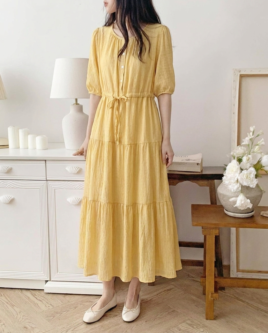 Romantic Button Long Dress - 로맨틱 버튼 롱 원피스