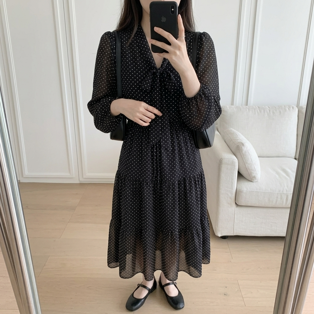 Romantic Mood Dot Midi Dress - 로맨틱 무드 도트 미디 원피스