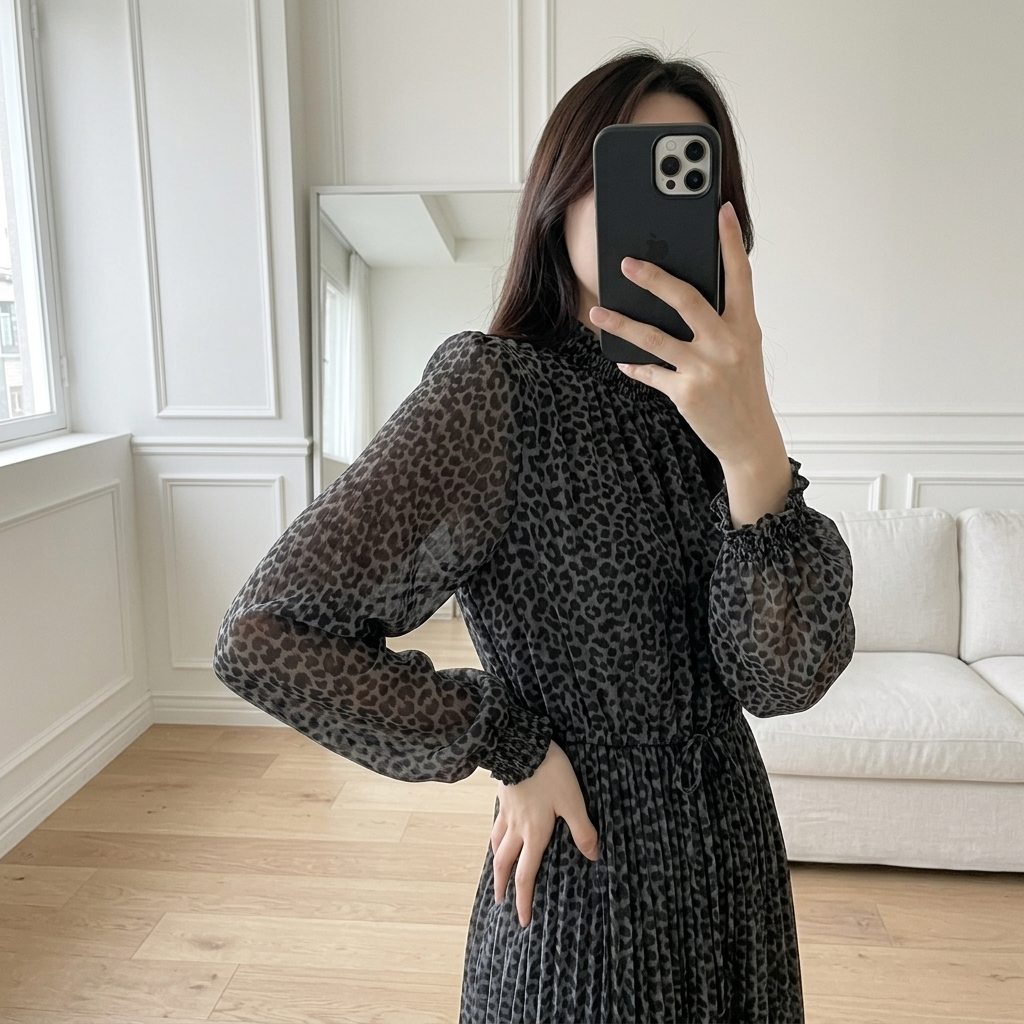 Leopard Pleats Dress - 레오파드 플리츠 원피스