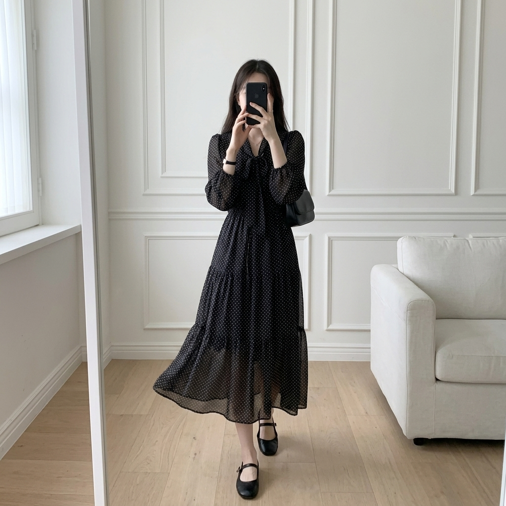 Romantic Mood Dot Midi Dress - 로맨틱 무드 도트 미디 원피스
