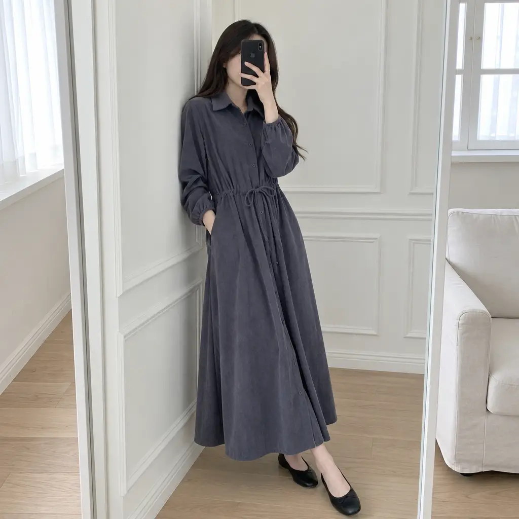 Soft Corduroy Mood Long Dress - 소프트 코듀로이 무드 롱 원피스