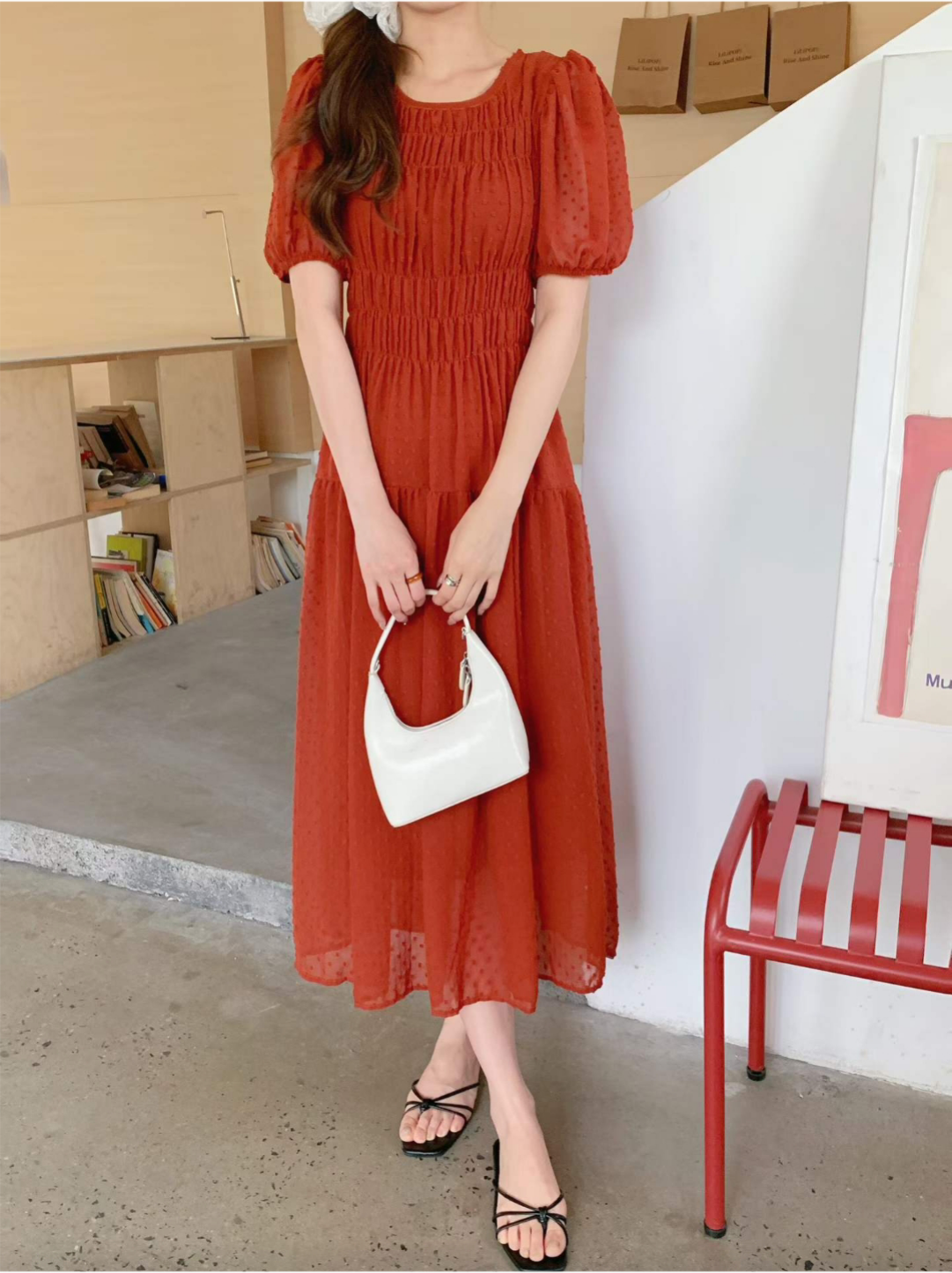Romantic Dot Puff Long Dress - 로맨틱 도트 퍼프 롱 원피스