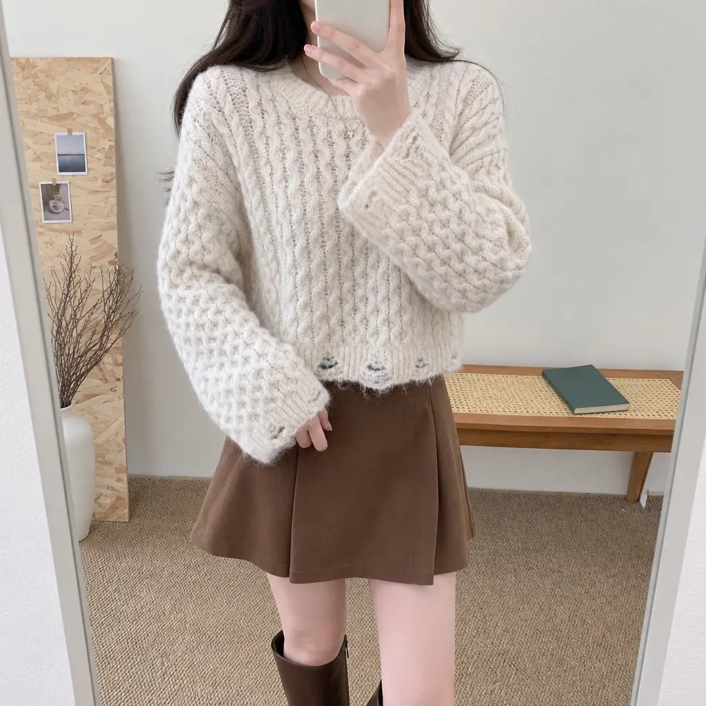 Vintage Cable Crop Knit - 빈티지 케이블 크롭 니트