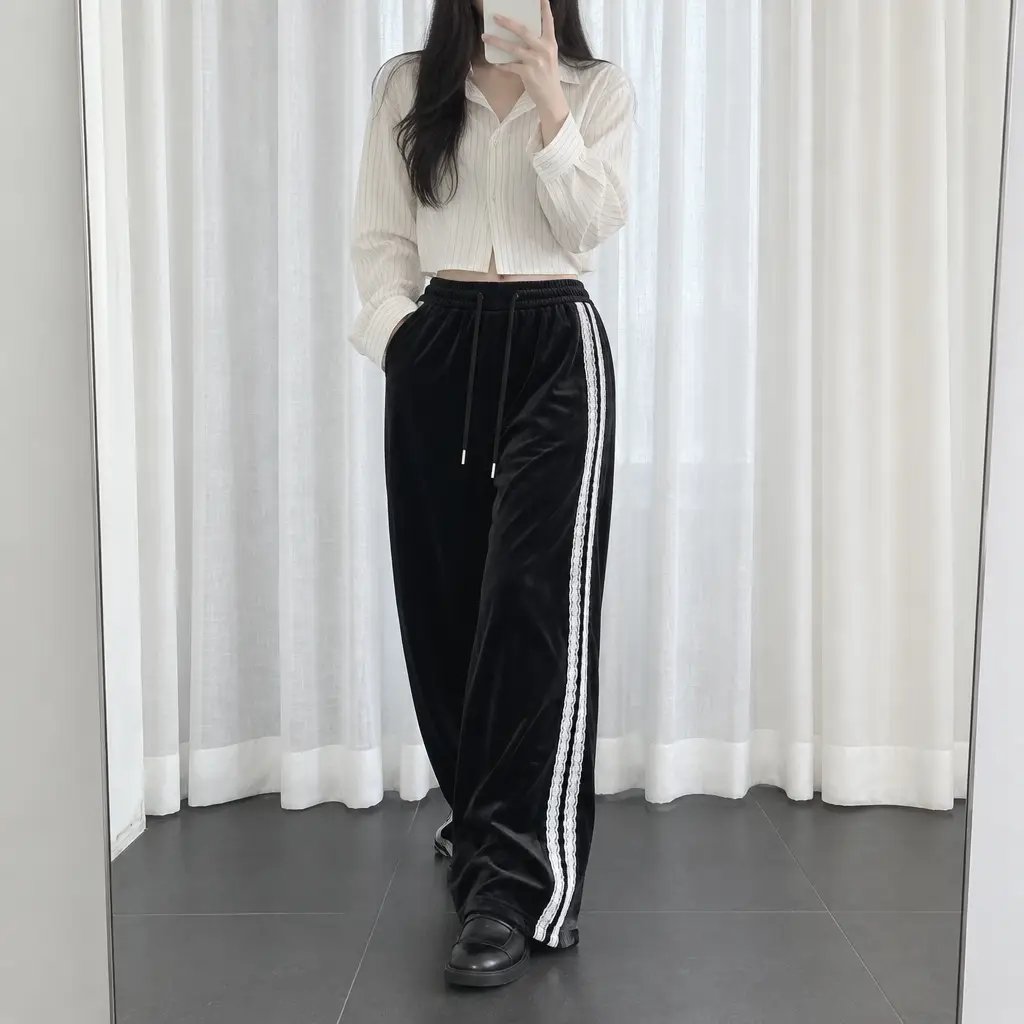 Velvet Lace Line Wide Pants - 벨벳 레이스 라인 와이드 팬츠