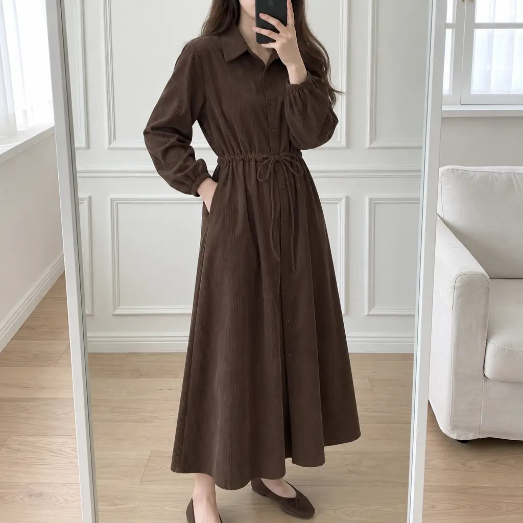Soft Corduroy Mood Long Dress - 소프트 코듀로이 무드 롱 원피스