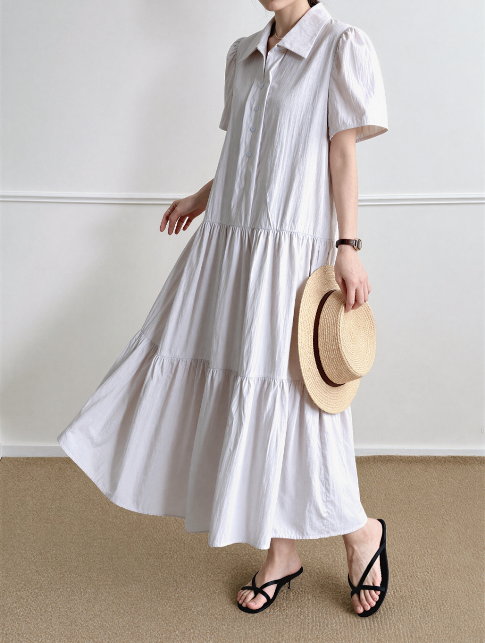 Relax Shirt Tiered Maxi Dress - 릴랙스 셔츠 티어드 맥시 원피스