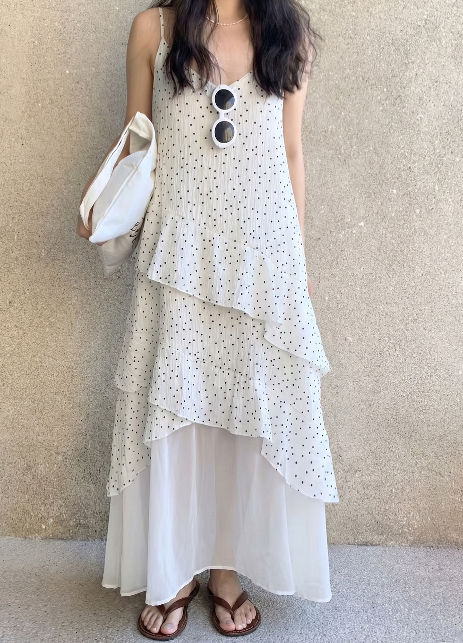 Starlight Dot Frill Maxi Dress - 스타라이트 도트 프릴 맥시 원피스