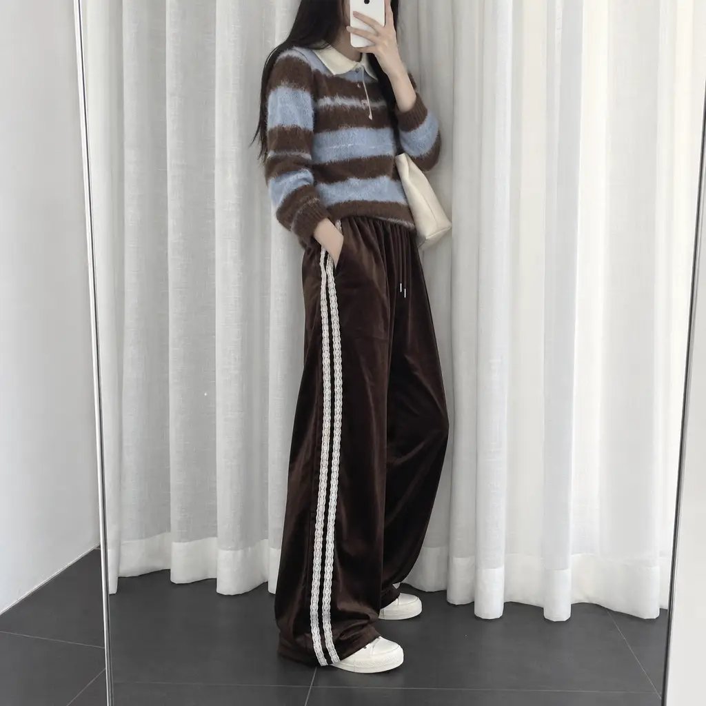 Velvet Lace Line Wide Pants - 벨벳 레이스 라인 와이드 팬츠