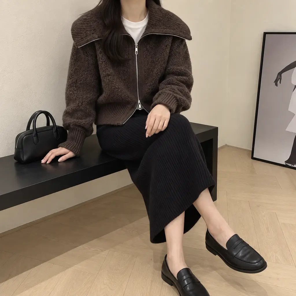Boucle Sailor Zip Cardigan - 부클 세일러 집업 가디건