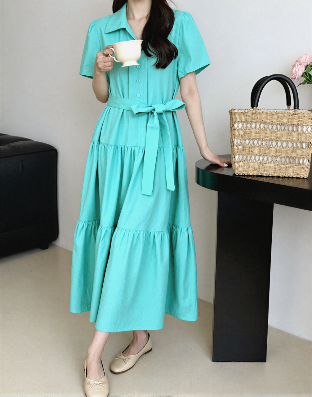 Relax Shirt Tiered Maxi Dress - 릴랙스 셔츠 티어드 맥시 원피스