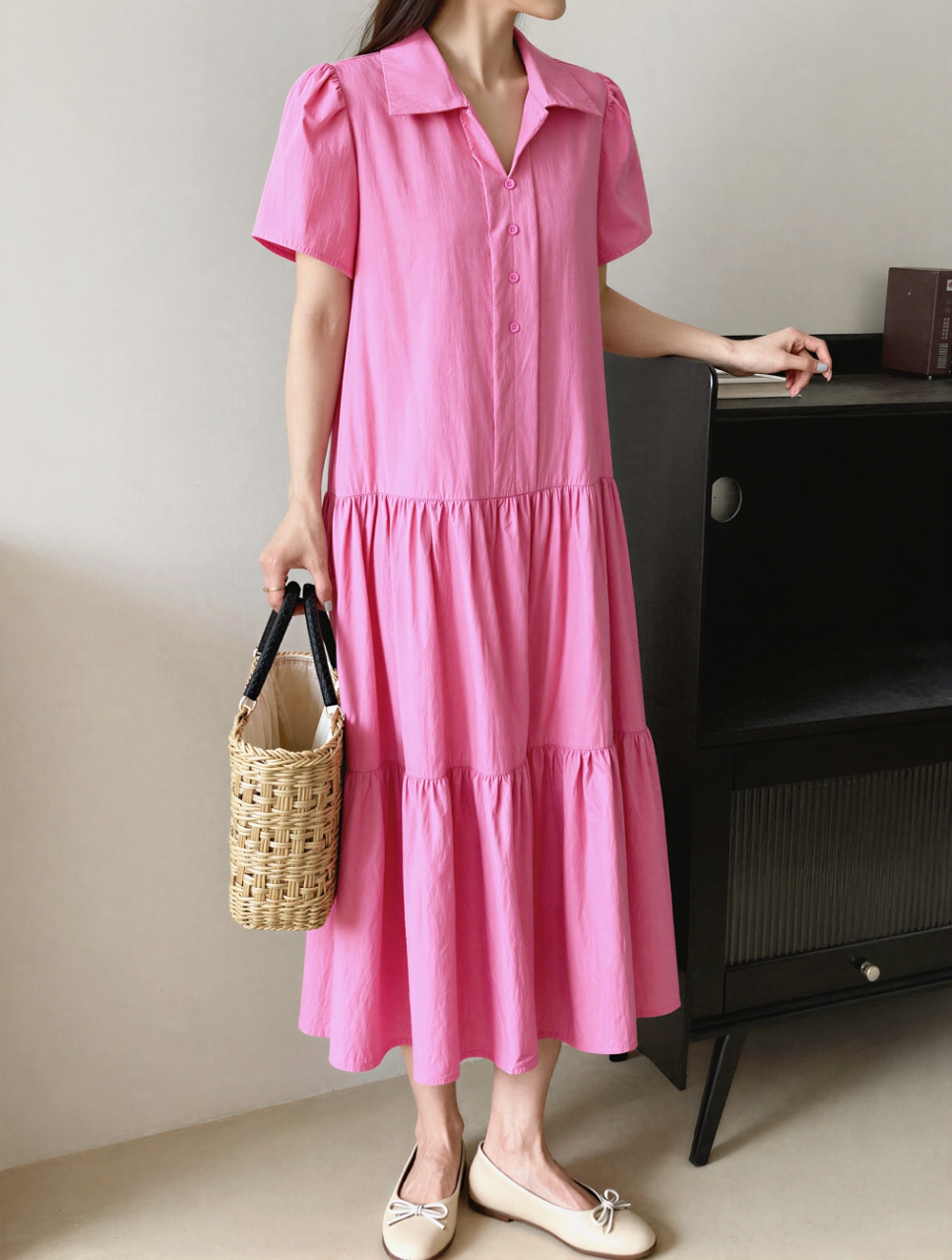 Relax Shirt Tiered Maxi Dress - 릴랙스 셔츠 티어드 맥시 원피스