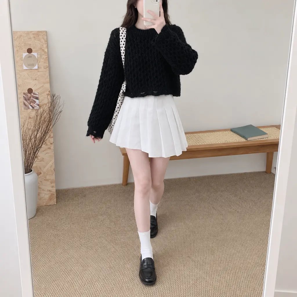 Vintage Cable Crop Knit - 빈티지 케이블 크롭 니트