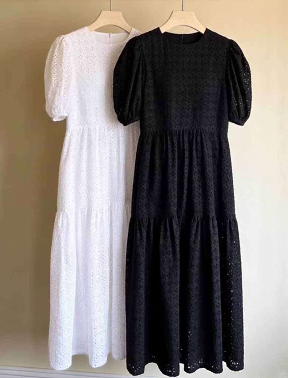Romantic Eyelet Puff Long Dress - 로맨틱 아일렛 퍼프 롱 원피스
