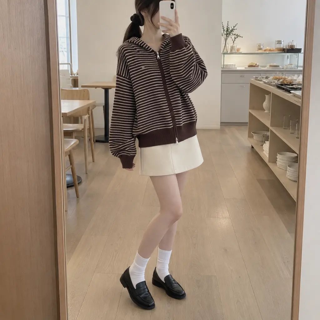 Daily Stripe Knit Hood Zip-up - 데일리 스트라이프 니트 후드집업