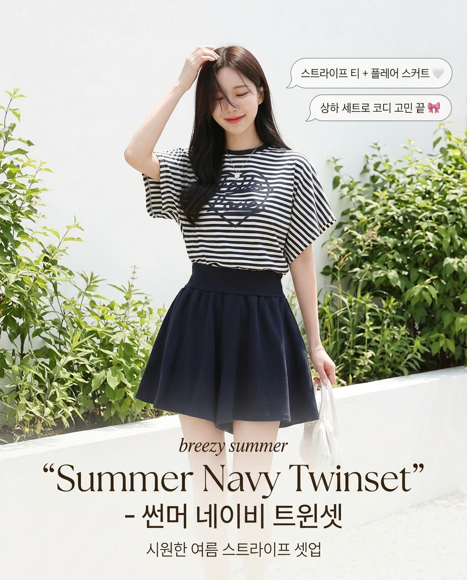 Summer Navy Twinset 썸머 네이비 트윈셋 (티셔츠+치마바지)