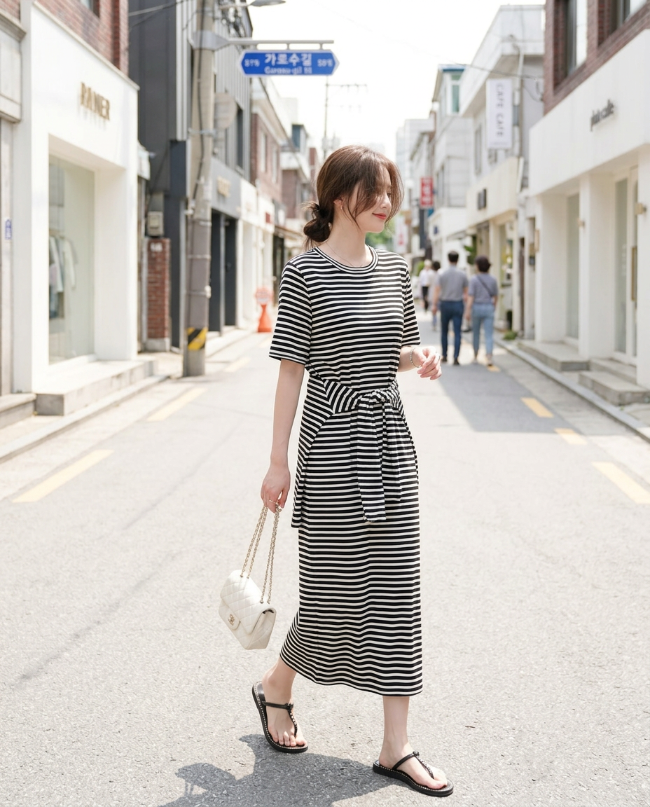 Marine Stripe Shawl Dress Set - 마린 스트라이프 숄 원피스 세트