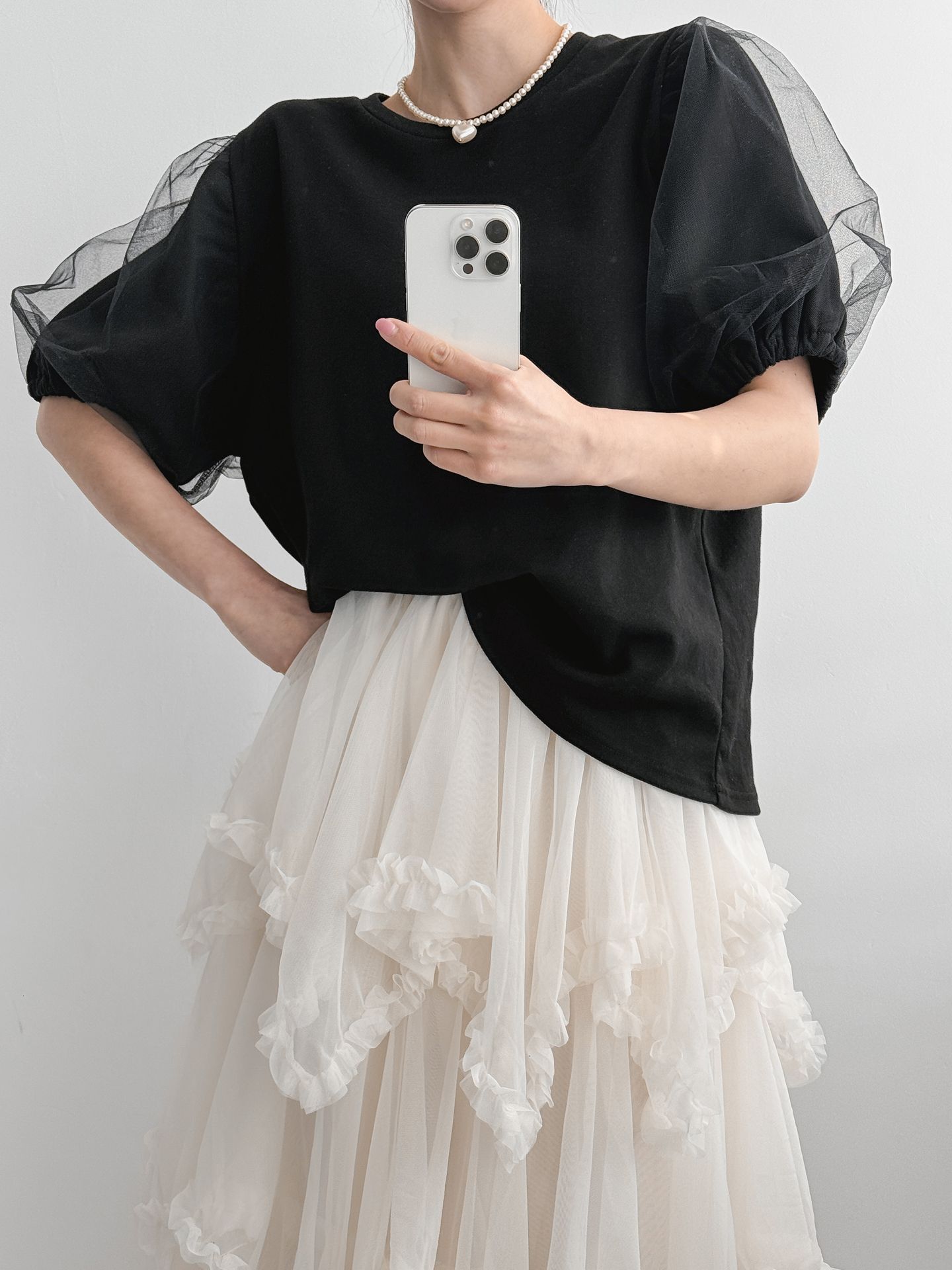 Soft Muse Organza Sleeve Top - 소프트 뮤즈 오간자 슬리브 탑(국내제작)