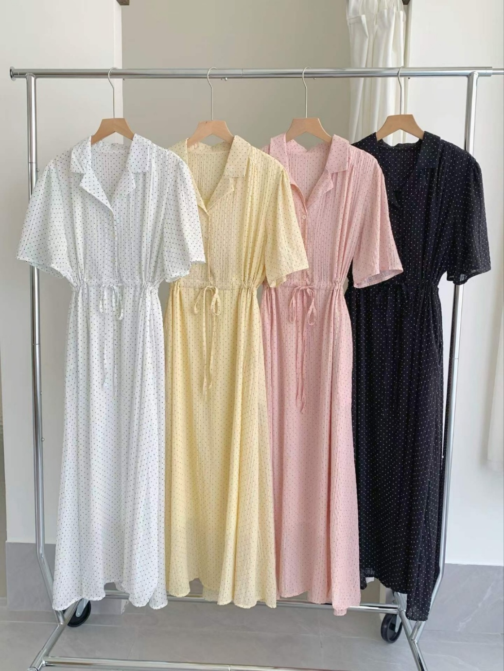 Pindot Collar String Dress - 핀도트 카라 스트링 원피스