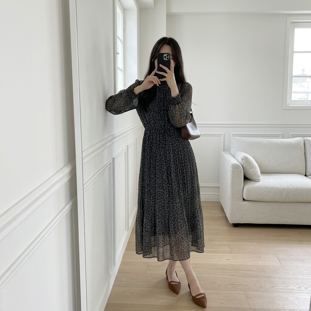 Leopard Pleats Dress - 레오파드 플리츠 원피스