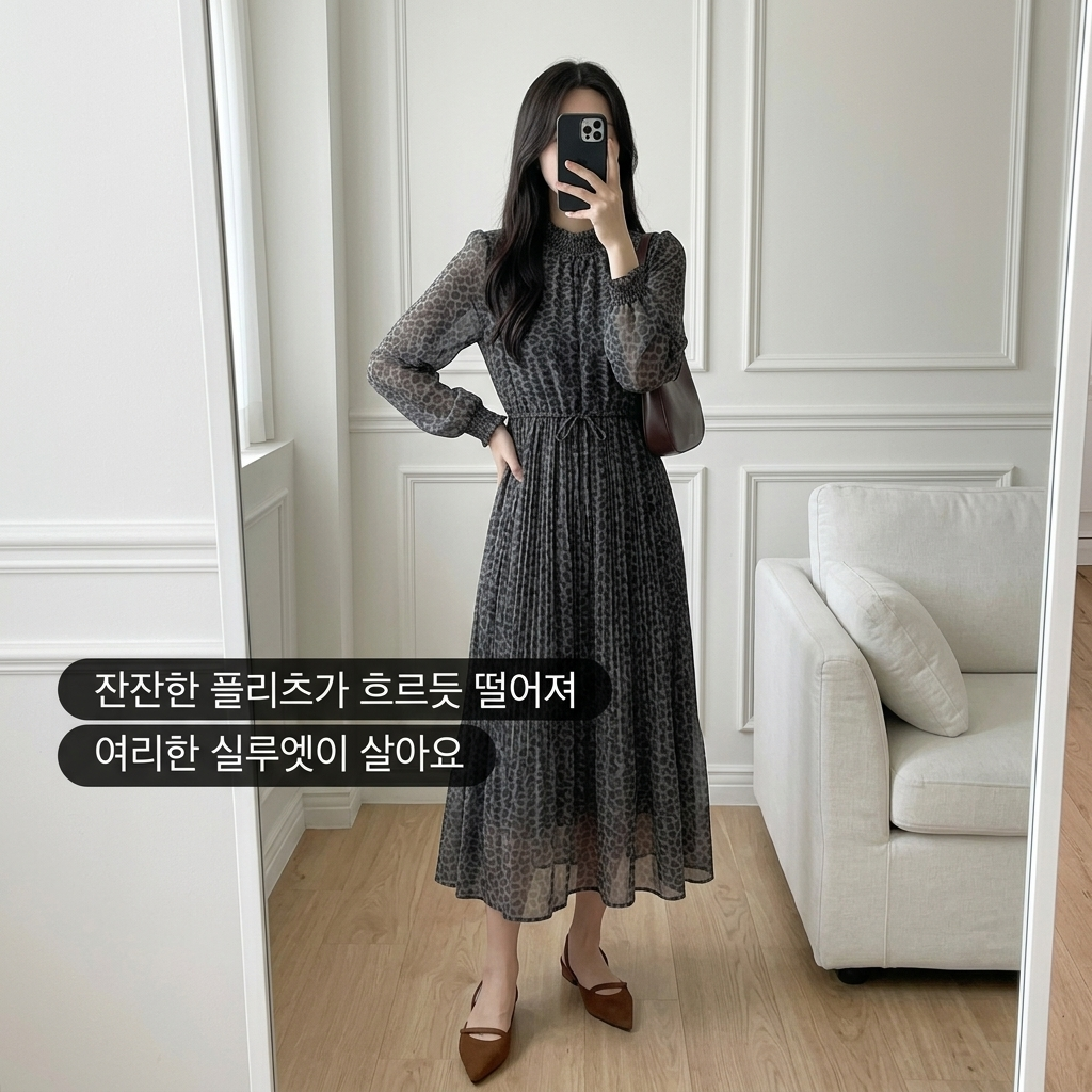 Leopard Pleats Dress - 레오파드 플리츠 원피스