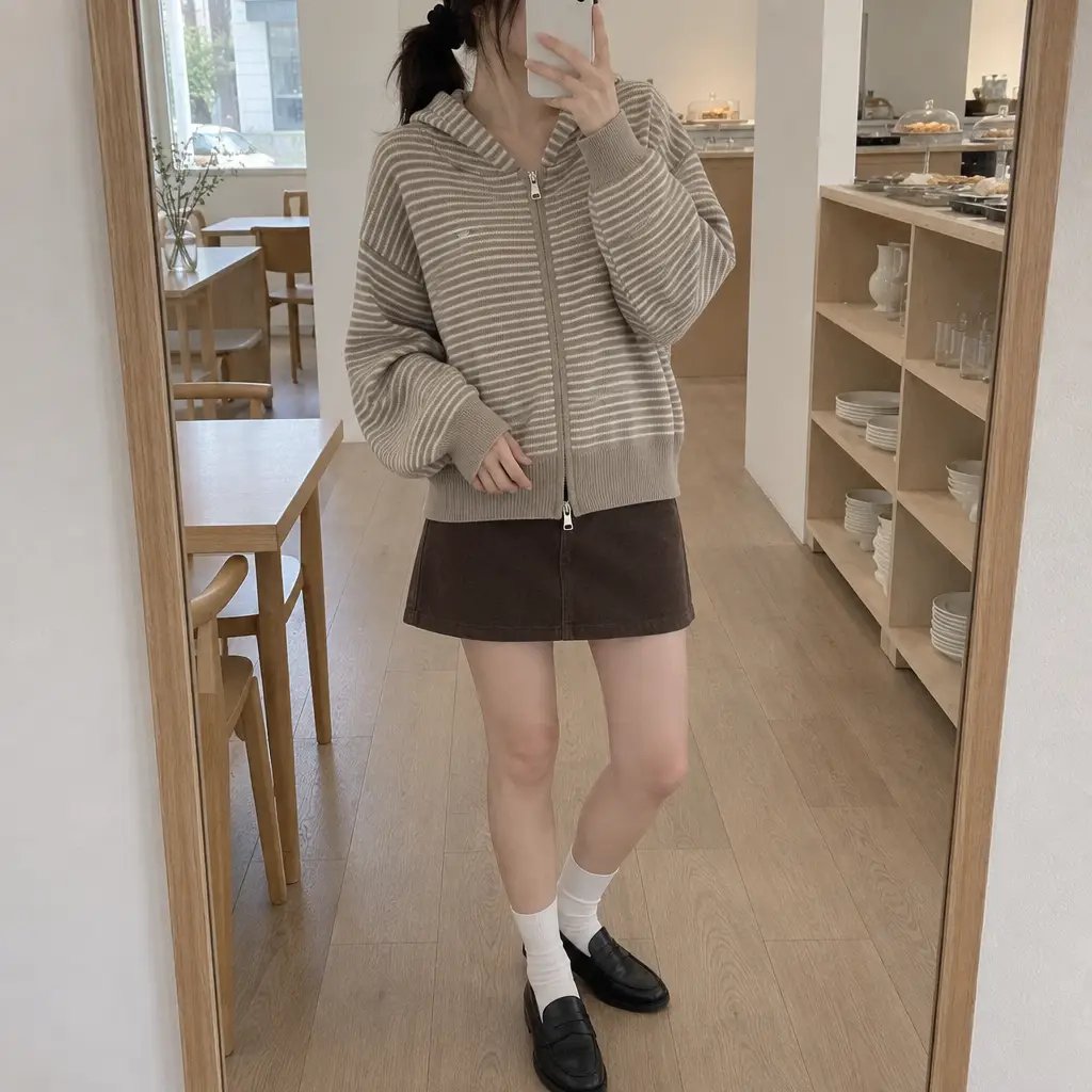 Daily Stripe Knit Hood Zip-up - 데일리 스트라이프 니트 후드집업