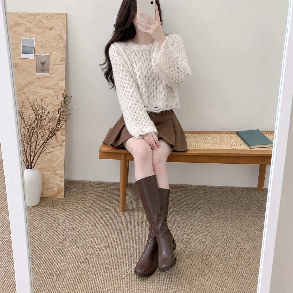 Vintage Cable Crop Knit - 빈티지 케이블 크롭 니트