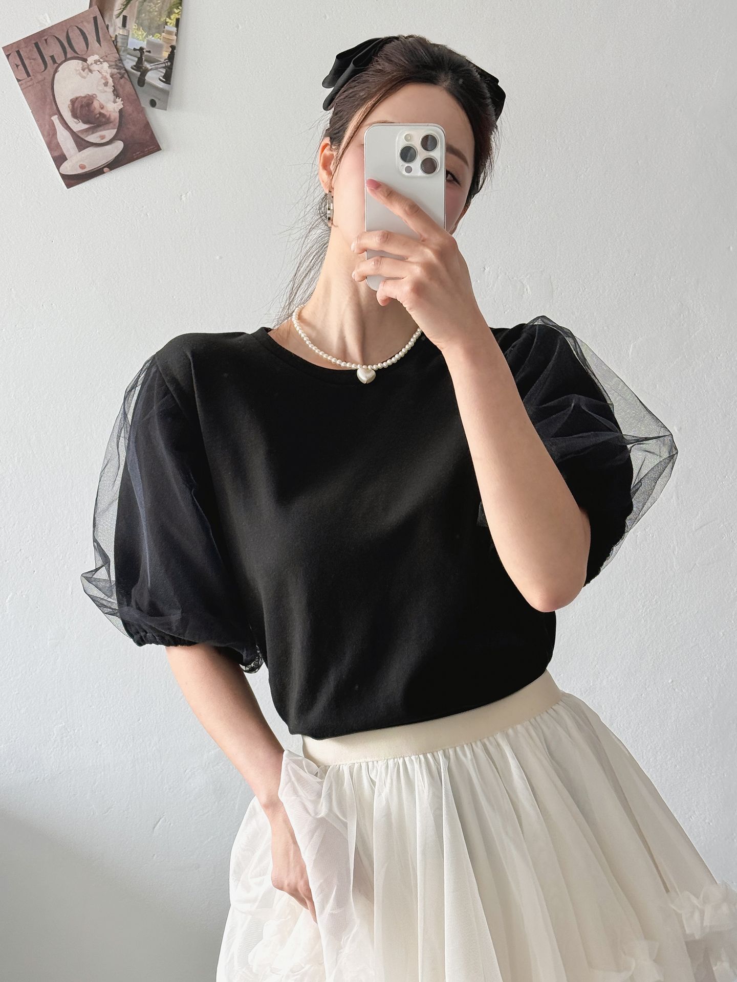 Soft Muse Organza Sleeve Top - 소프트 뮤즈 오간자 슬리브 탑(국내제작)