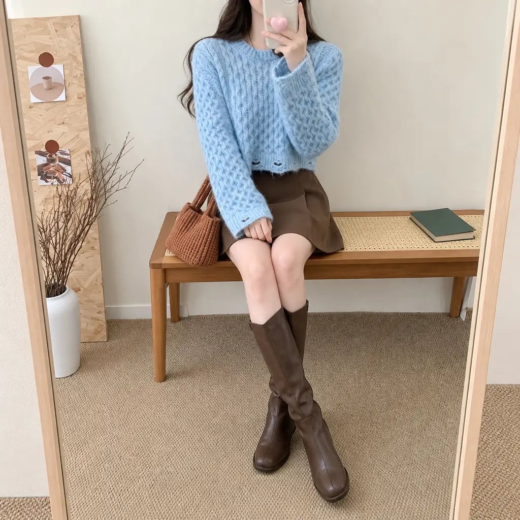 Vintage Cable Crop Knit - 빈티지 케이블 크롭 니트