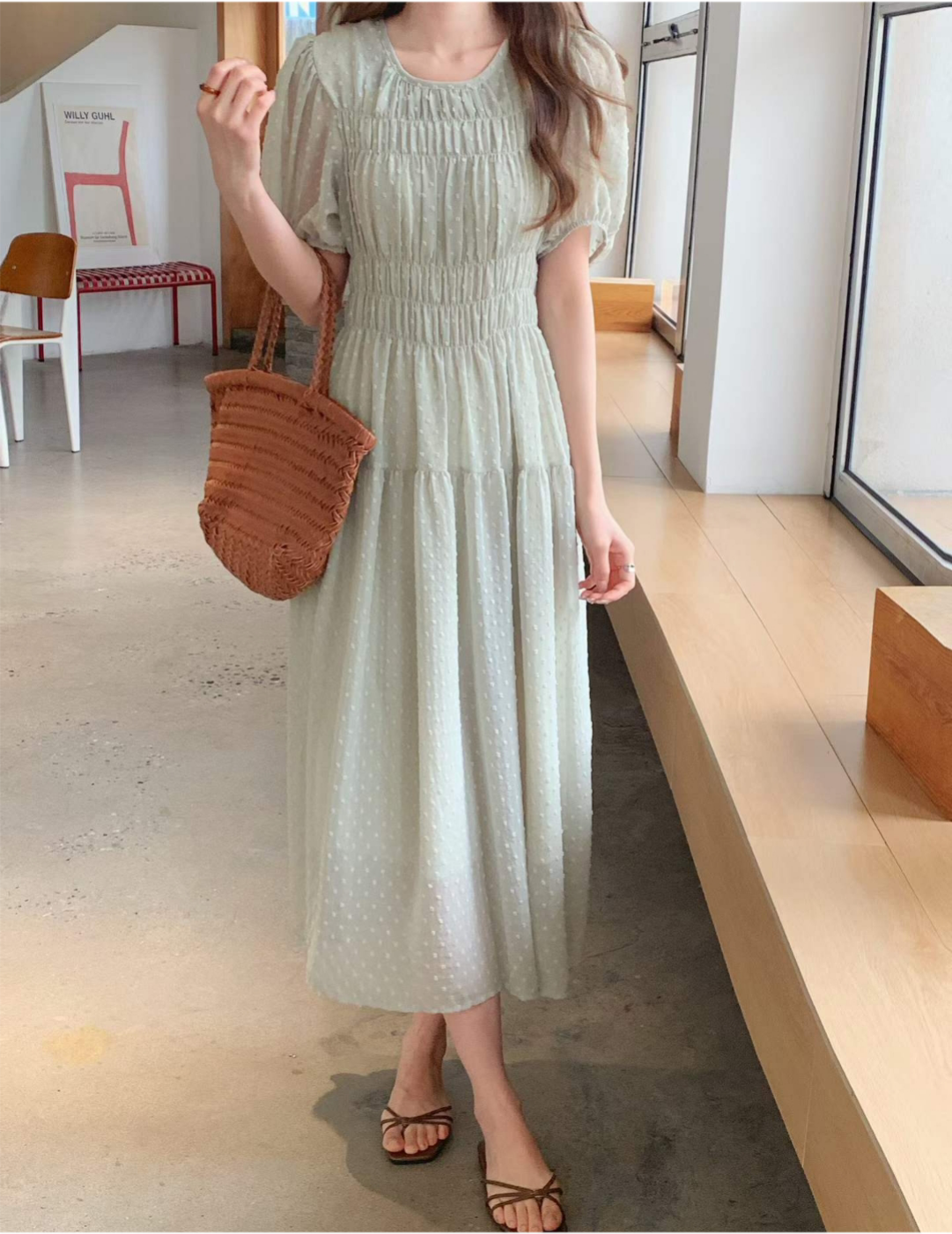Romantic Dot Puff Long Dress - 로맨틱 도트 퍼프 롱 원피스