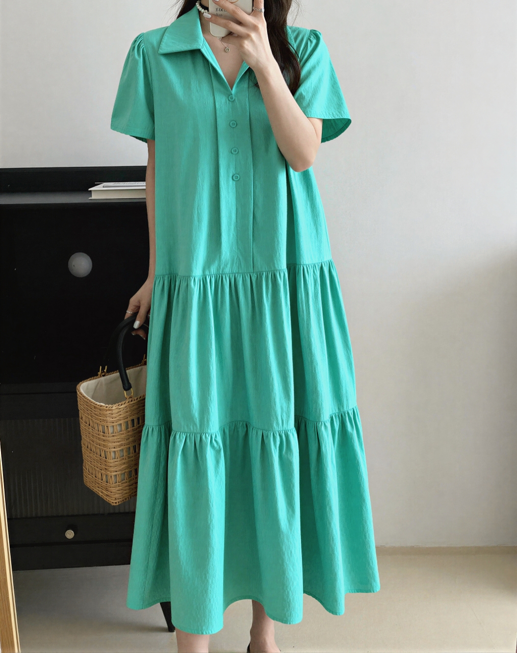 Relax Shirt Tiered Maxi Dress - 릴랙스 셔츠 티어드 맥시 원피스