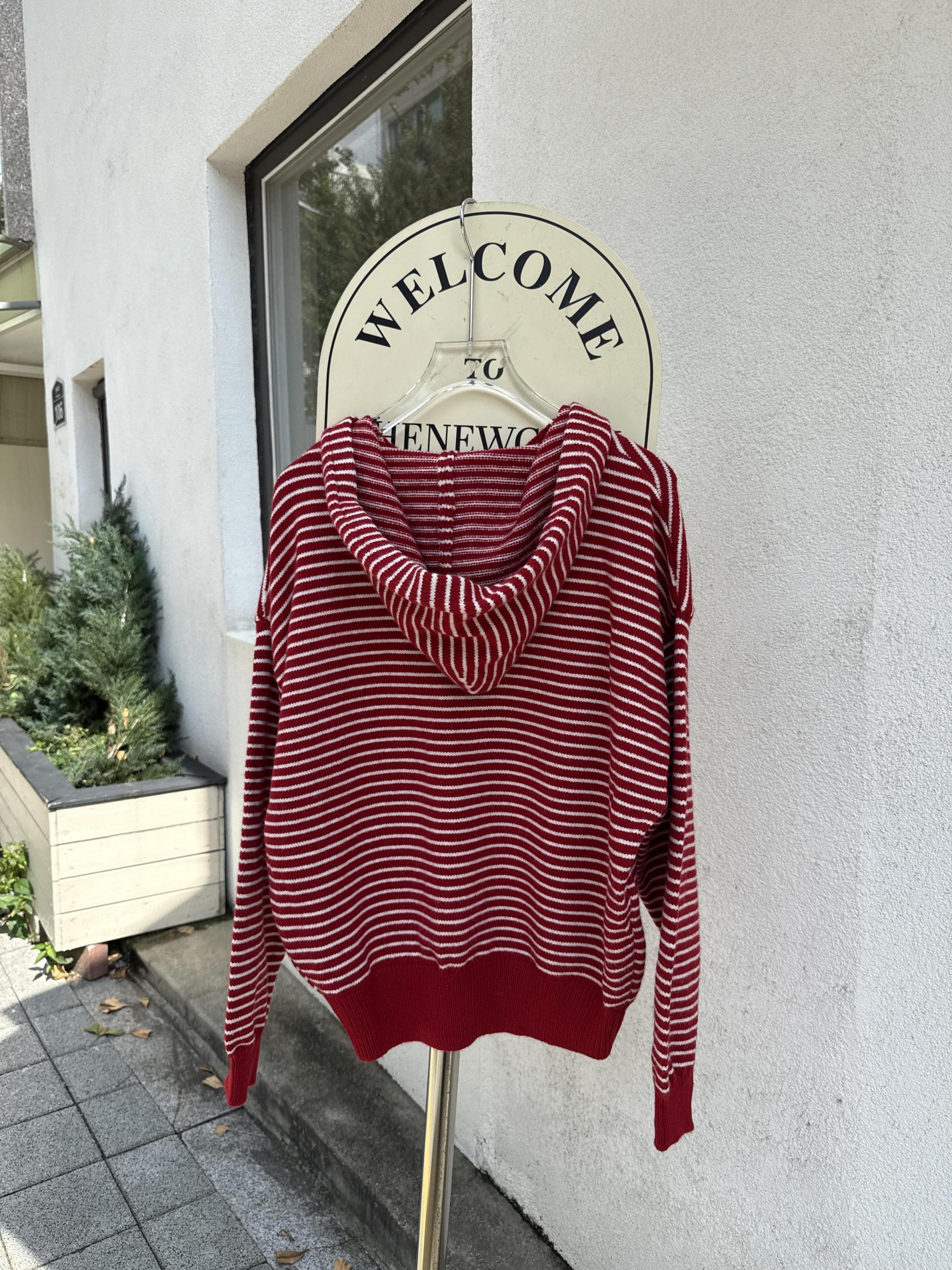 Daily Stripe Knit Hood Zip-up - 데일리 스트라이프 니트 후드집업