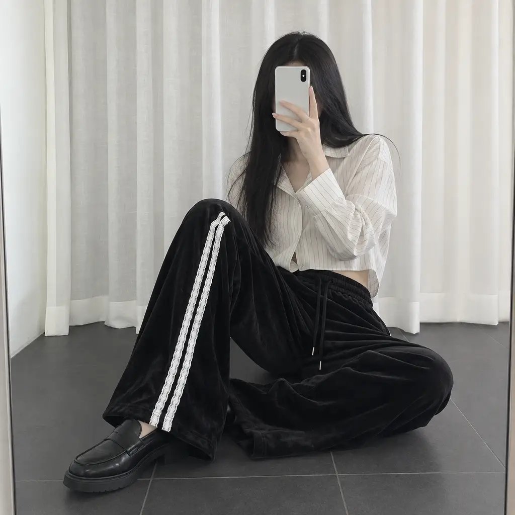 Velvet Lace Line Wide Pants - 벨벳 레이스 라인 와이드 팬츠