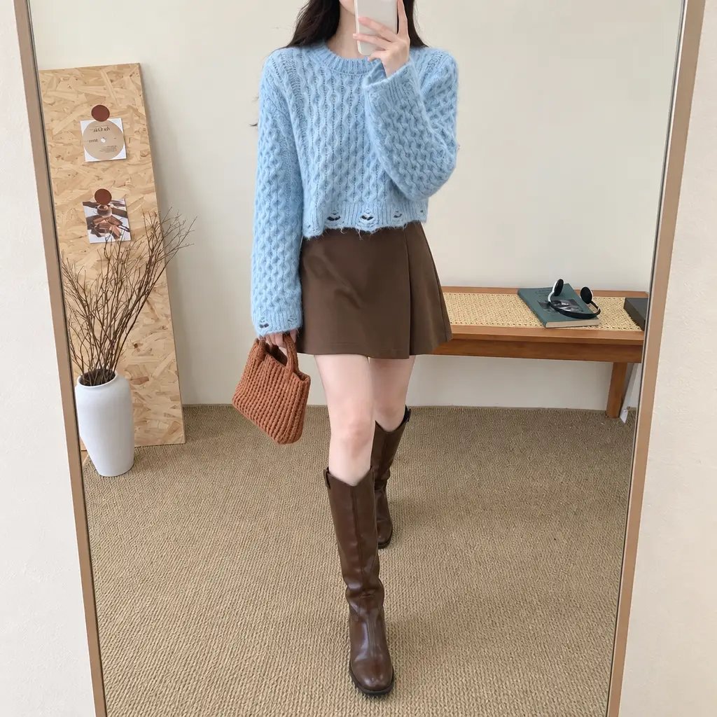 Vintage Cable Crop Knit - 빈티지 케이블 크롭 니트