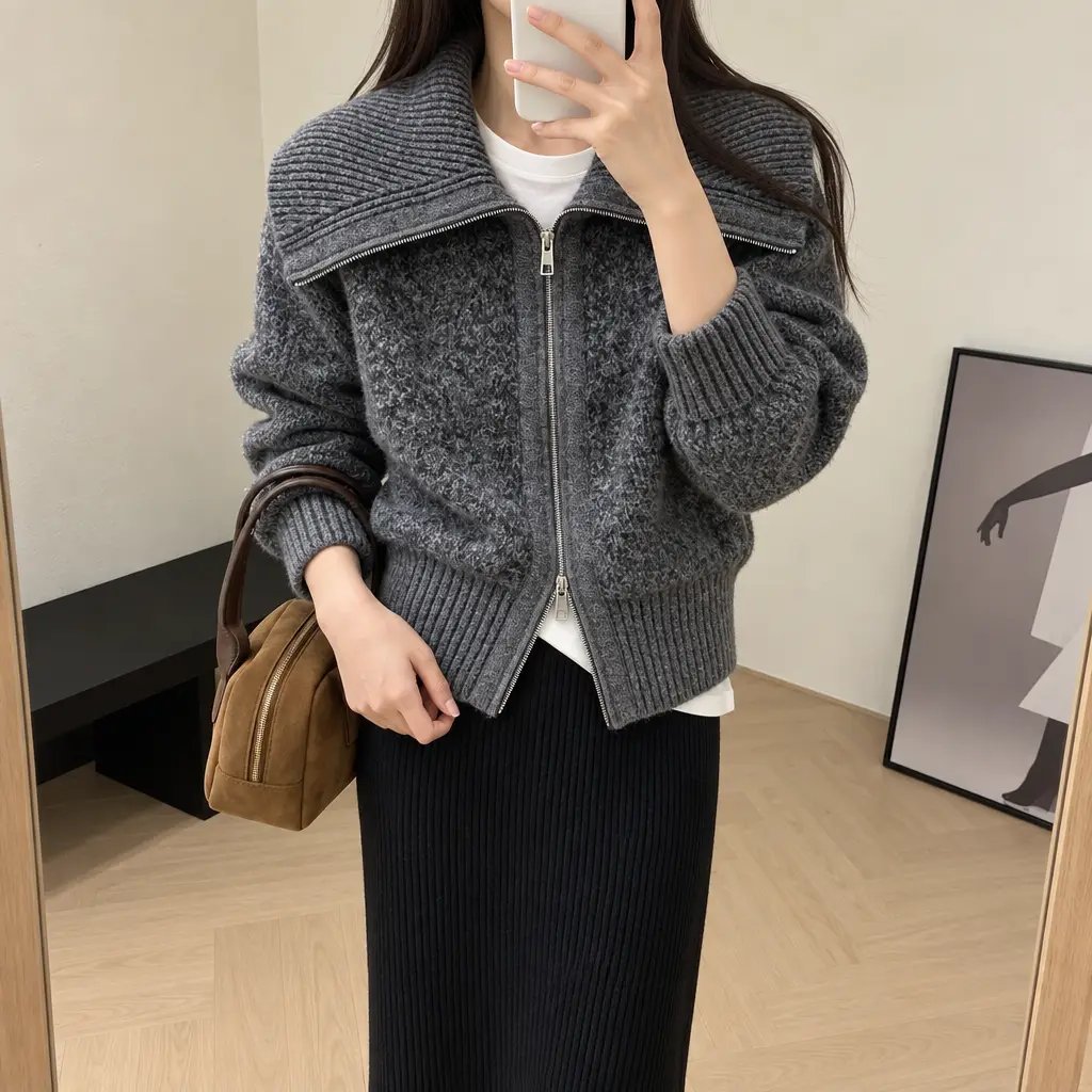 Boucle Sailor Zip Cardigan - 부클 세일러 집업 가디건