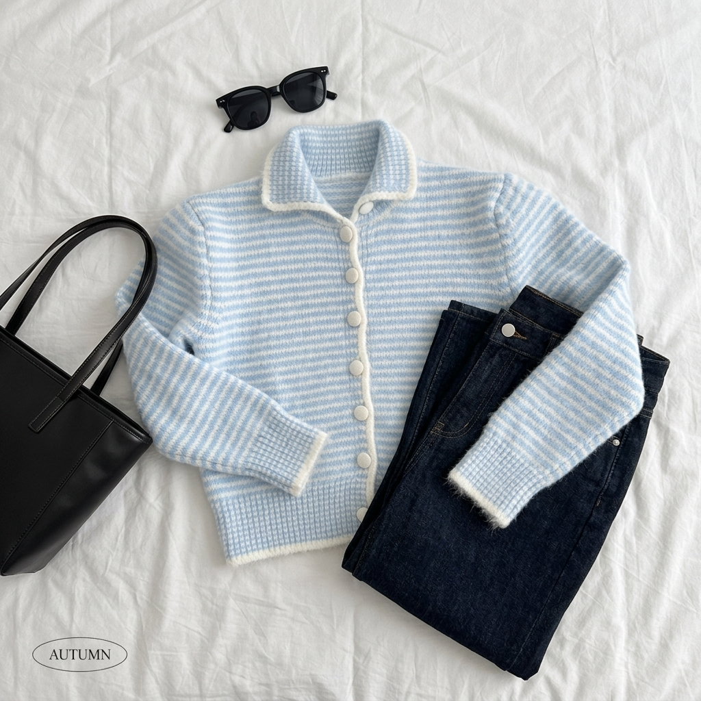 Dreamy Stripe Button Cardigan - 드리미 스트라이프 버튼 가디건(당일출고⚡️)